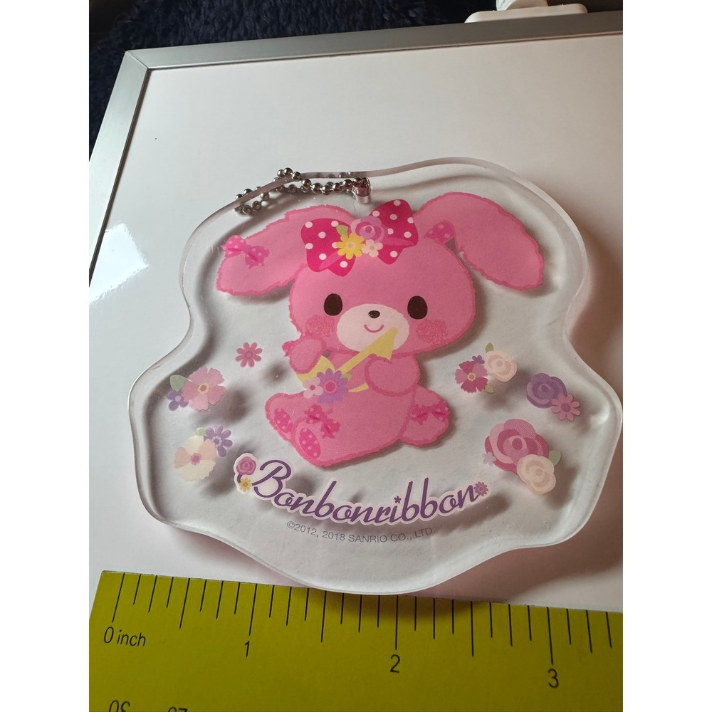 Sanrio Bonbonribbon Pink Bunny Acrylic Keychain Floral Kawaii 2018 3 inch‎
